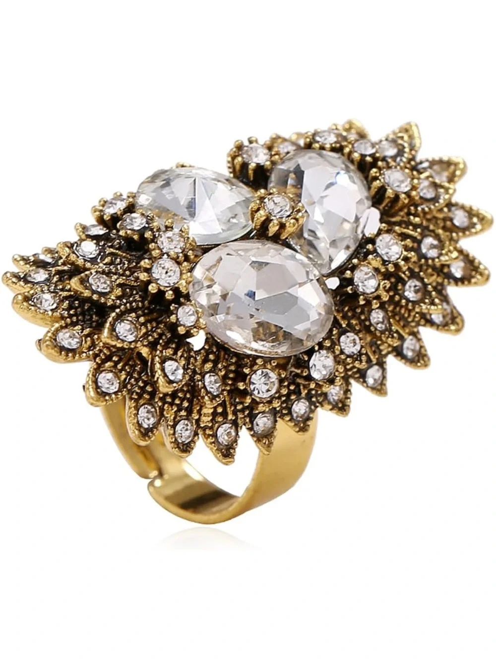 Anthropologie Gold-Tone Crystal Floral Statement Ring